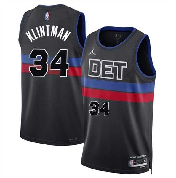 Mens Detroit Pistons #34 Bobi Klintman Black 2024 Statement Edition Stitched Jersey Dzhi